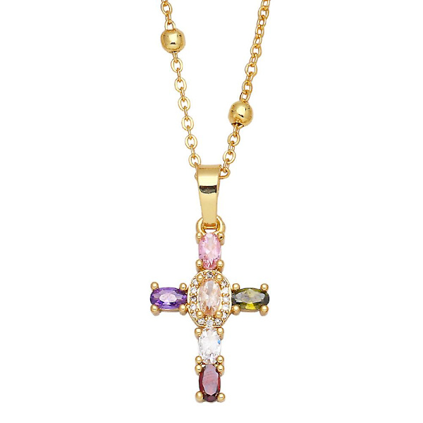 Halskjede Vintage Zircon Cross motesmykker Ac8643 Colorful