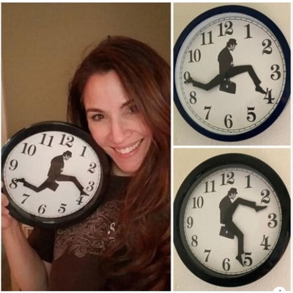 Monty Python inspireret Silly Walk vægur Creative Silent Home Living Wall Art sort