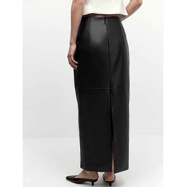 Maxikjolar i konstläder för kvinnor med elastisk midja - Lång elegant maxikjol BLACK M