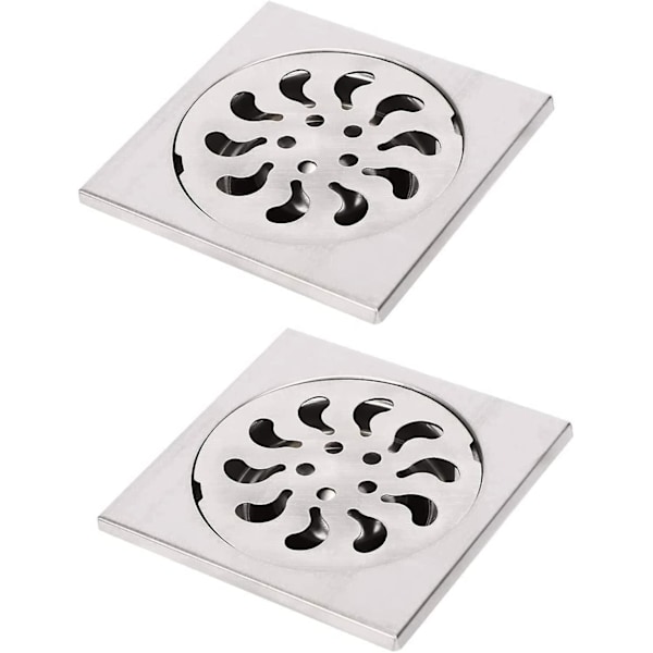 2 stk Rustfrit stål Gulvafløb, Firkantet bruserist Brusefilter Bruseafløb Hårfang 90x90x30mm