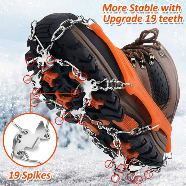 8 tænder orange rustfrit stål udendørs sne bjergbestigning skridsikre overtrækssko kan strækkes,