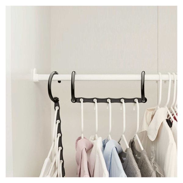 Svart 10 st Simple Style Fem hål Magic Hanger Anslutning Krok Space Storage Hanger för förvaring av kläder, väskor,