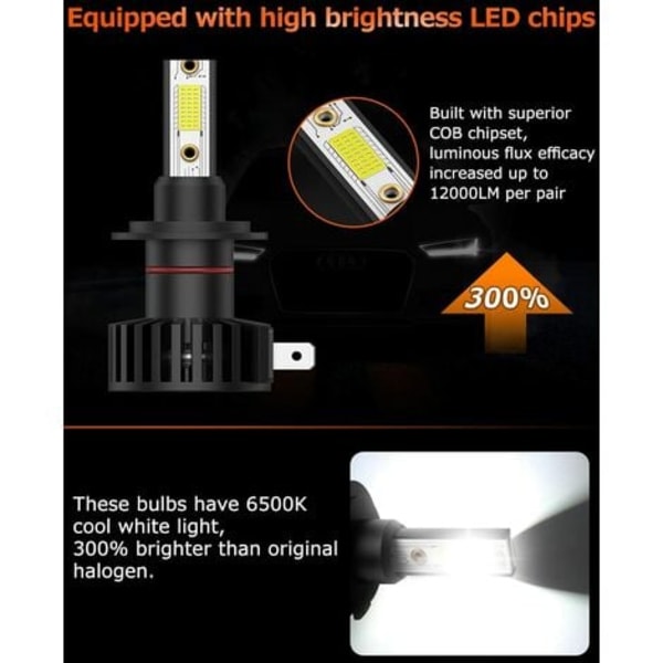 H7 LED-pære, 38W 3800LM Hvit bil- og motorsykkellykt IP65 Vanntett Ekstremt lyssterk, automatisk erstatningspære for H