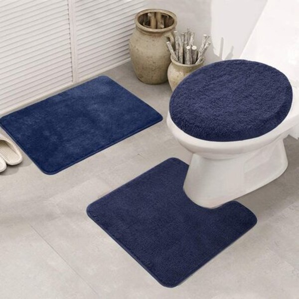 Badematte sett med 3 deler, myk dusjkjøkkenmatte, mykt mikrofiberteppe romsett, ensfarget sklisabsorberende gulv