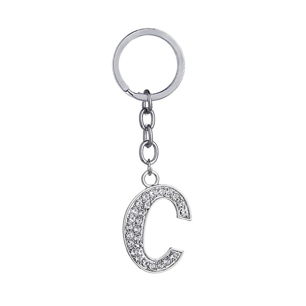 Simpel Stilfuld bogstavnøglering Metal Rhinestones nøglering Alfabet nøglering Taske Vedhæng Charm Fødselsdagsgave (bogstav E) C