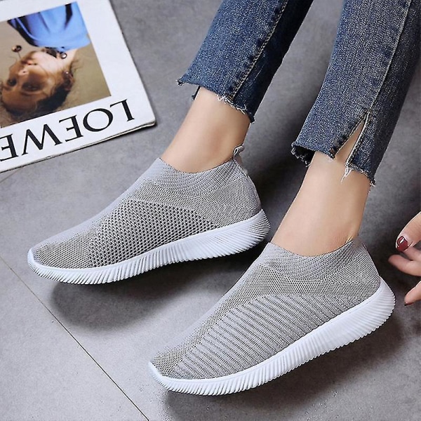 Kvinder Mesh Slip On Sport Flat Shoes Sneakers Grey 43