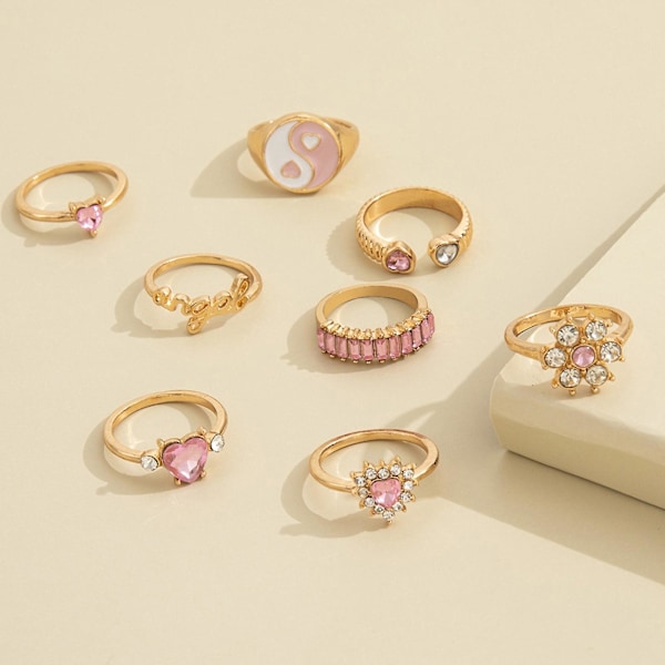 8st Knuckle Rings Tai Chi Punk Kvinnor Utsökt Sparkling Ringar Modesmycken
