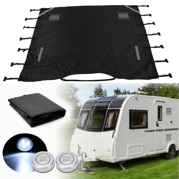 Universal Sort Oxford Klud Campingvogn Front Trækbeskyttelsesdæksel med LED-lys