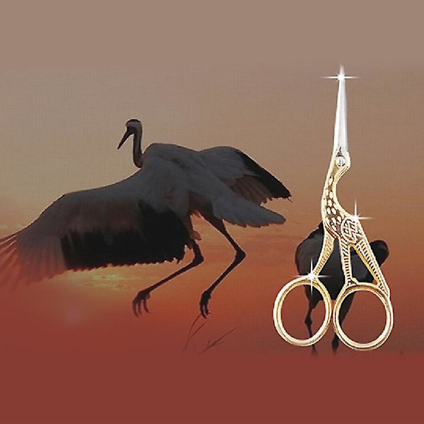 Two Crane -sakset Ristinompeluun, Vintage-tyyli, Väri: Kulta
