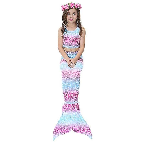 Barn Jenter Mermaid Tail Bikinisett Beachwear Badedrakt Pink Blue 10-11 Years