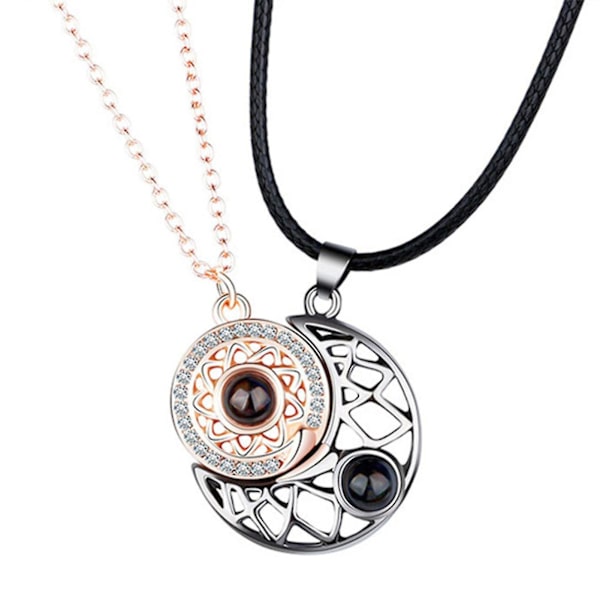 2kpl Nano-mikroteknologian magneettiset kaulakorut Lahja 100 kielellä I Love You Projisointikaulakorut vuosipäiväksi Rose Gold