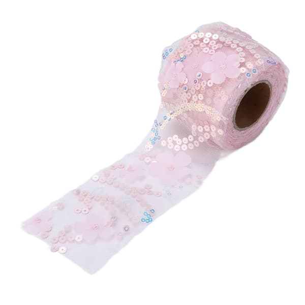 Polyester Pailletbesat Tylrulle 6cm Lyserød Slidstærk DIY Håndværksstof