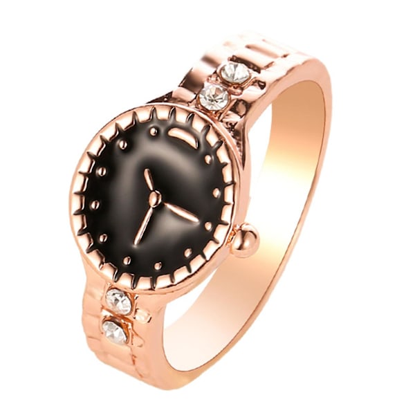 Watch Shape Rhinestone Alloy Pointer Round Dial Par Finger Ring För Cocktail Party Silver US 8