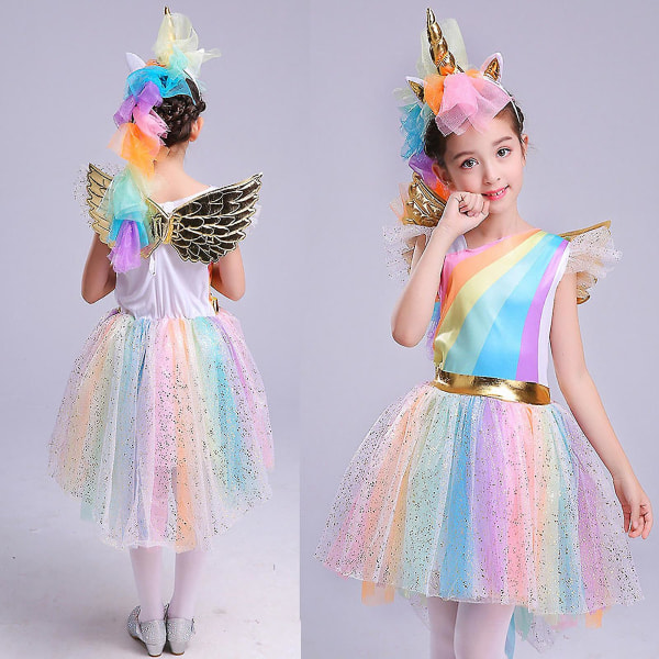 Kids Girls Unicorn Performance Cosplay Costume Fancy Dress 5-6 Years