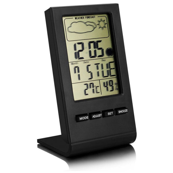 Lämpötila- ja kosteussään elektroninen kello, suuri näyttö, jatkuva kalenteri (musta),
