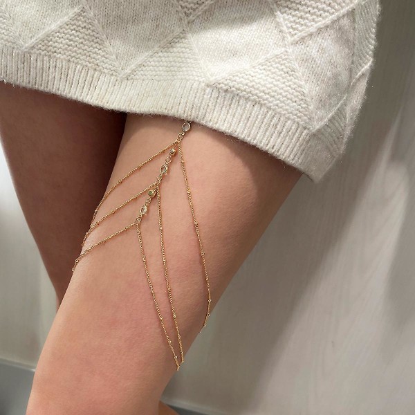 Flickor Benkedja Sexig lårbälte Lårkedjor Lång tofs Body Chain Beach Outfit 10 golden 0140
