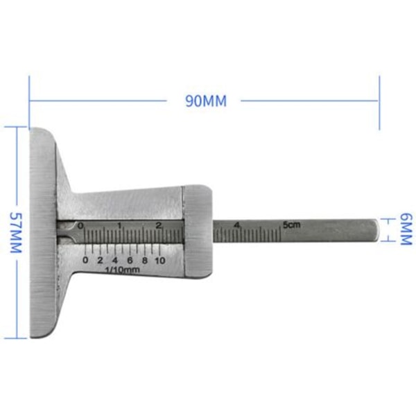 Fonepro 1 kpl autonrenkaiden syvyysmittari, ruostumattomasta teräksestä valmistettu renkaiden tarkistus, Vernier-viivain auton korjaukseen, 0-50 mm