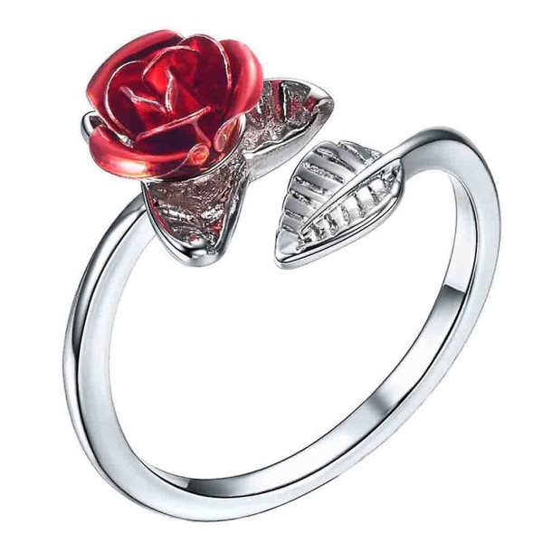 Kvinder Rose Flower Åben Finger Ring Justerbar Bryllup Engagement Smykker Gift Silver