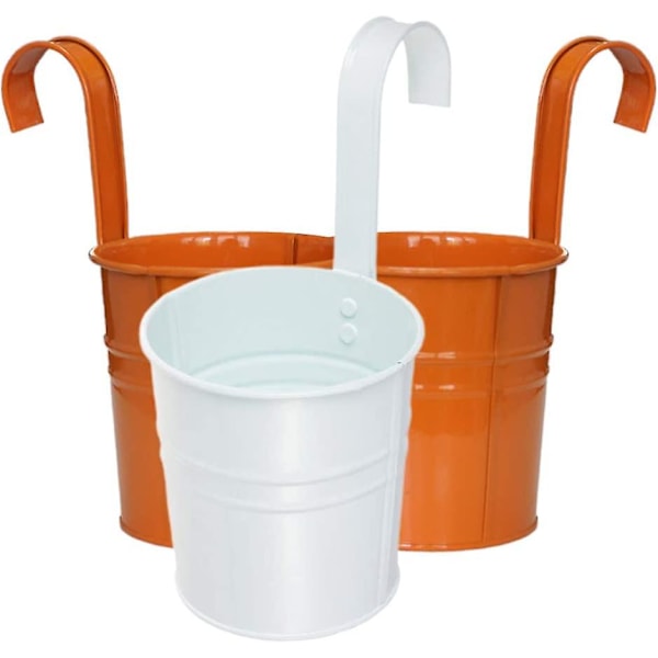 3 stk hengende blomsterpotter Metall jern bøtte planter for rekkverk gjerde Balkong Hage Hjem dekorasjon Blomsterholdere med avtakbare kroker