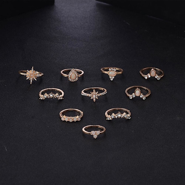 10st/ set Kvinnor Water Drop Crown Rhinestone Stapling Midi Knuckle Finger Rings