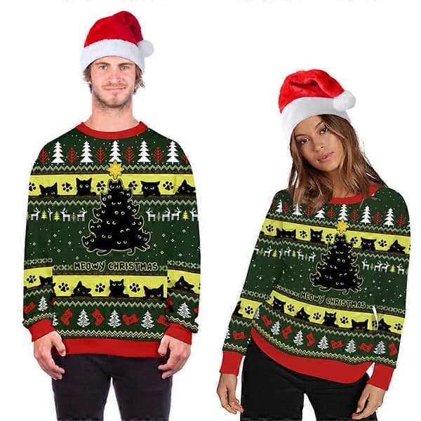 Mænds/kvinders grimme julesweater 3D unik sjov grafisk pullover-skjorte L