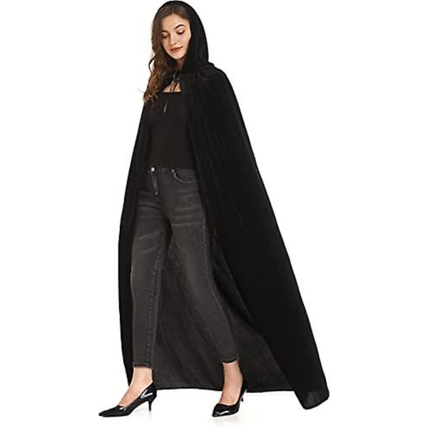 Fløjlshætte Cape Unisex Wizard Halloween Christmas Cosplay black 90cm