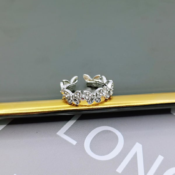 Kvinnor justerbar fjäril form strass inläggningar öppna finger ring smycken gåva
