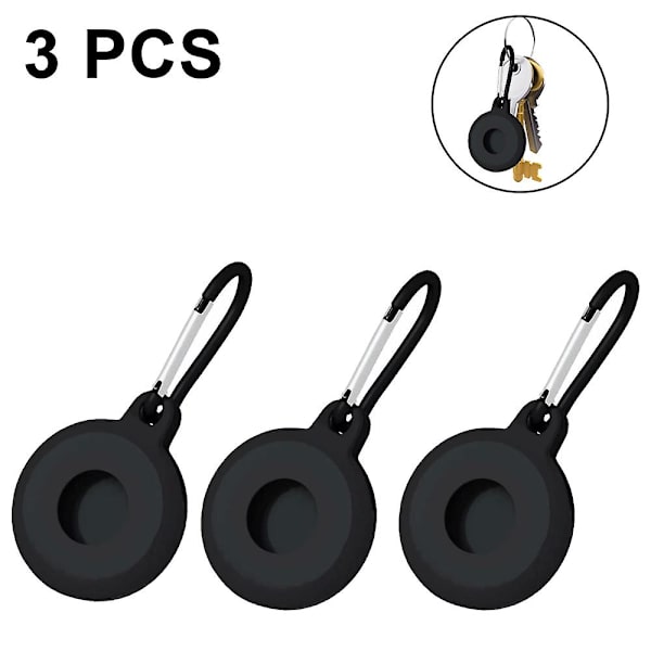 3 kpl Apple AirTag pehmeälle cover , avainnipun koukulla, turva- ja katoamissuojalla, minihelposti kuljettava anti-scratch ihosuoja C Black
