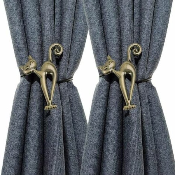 Sæt med 2 kreative magnetiske gardinbindingsclips til Katze Modern Back Curtain, Retro Bronze