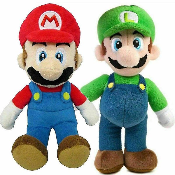 25 cm Super Mario Bros plysjdukke Mario Luigi myk leketøy A red green