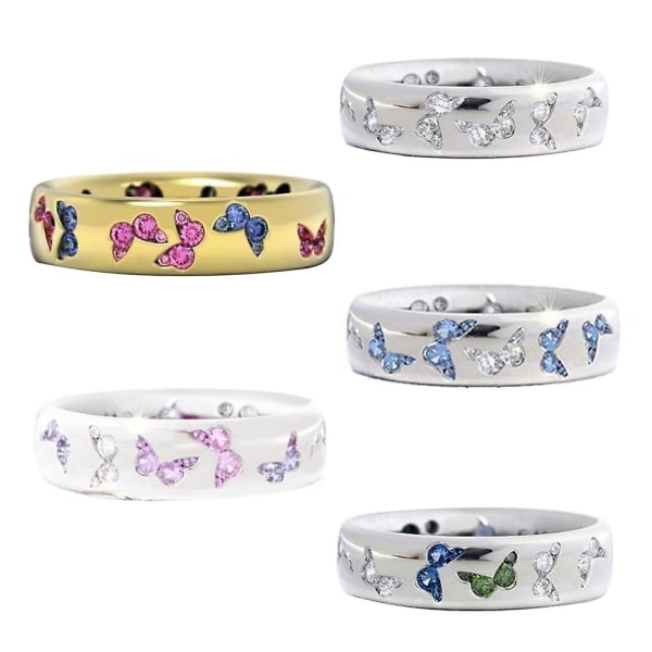 Muoti Naisten Butterfly Cubic Zirkonia upotekoristeinen sormus hääjuhla koruja Blue and Green US 6