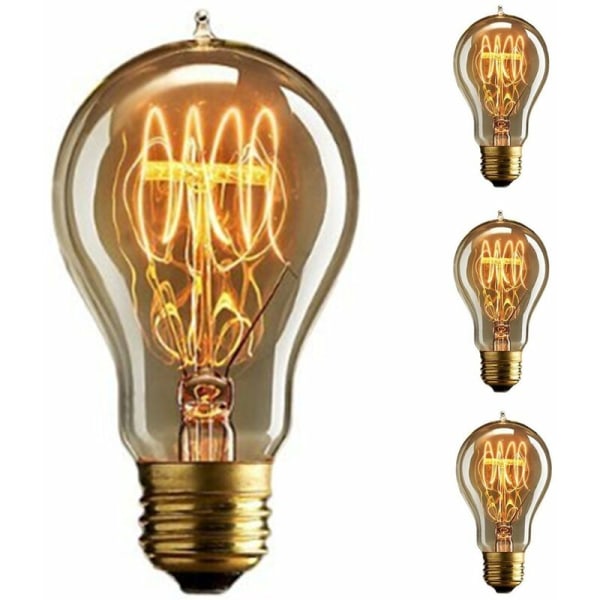 Wolfram pære, E27 Cafe Bar A19 Wound 40W 6stk lyskilde, Retro Vintage 40W A19 E27 Skrue 220V-240V, til stue,