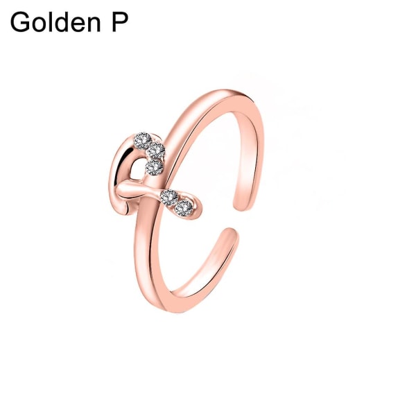 Mode Kvinnor Enkel A Till Ö Engelska Alfabetets Bokstav Rhinestone Öppen Ring Smycken Rose Gold P