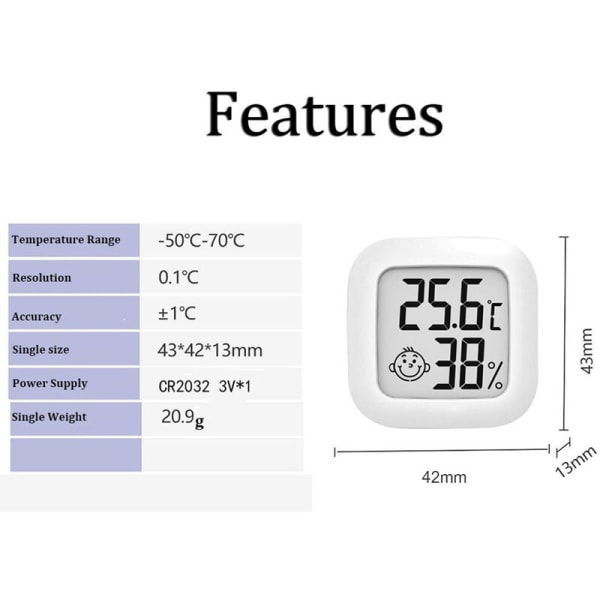 4 stk Hvit*2+Blå+Rosa minitermometer Hygrometer Babyrom elektronisk termohygrometer,