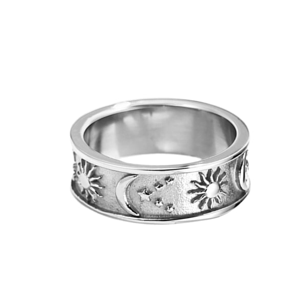 Unisex Ring Stjerne Måne Soldekorasjon Menn Kvinner Utsøkt rund bohemring til bryllup Black and Silver US 11