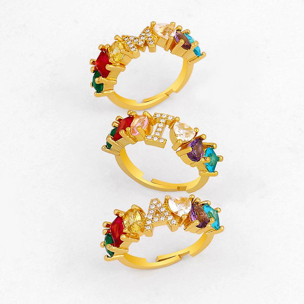 Ring vintage zirkon färgglada brev modesmycken Ac9362 B