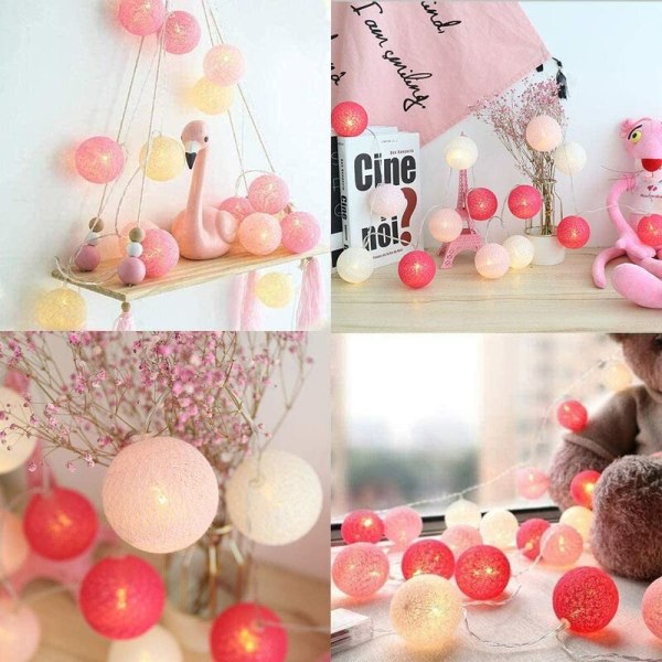 Cotton Ball String Lights, 3M 20 LED Lights Batteridrevne String Lights Innendørs dekorasjon 6cm Balls for Wedding, Vale