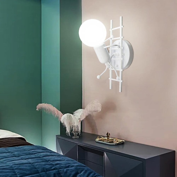 Humanoid indendørs væglampe, moderne industriel væglampe, væglampe i enkel stil til stue, soveværelse, 220v, E27 pære medfølger ikke (hvid