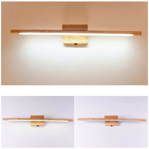 Badrum LED Gummi Trä Spegel Front Light Badrum Vägglampa, Vitt Ljus
