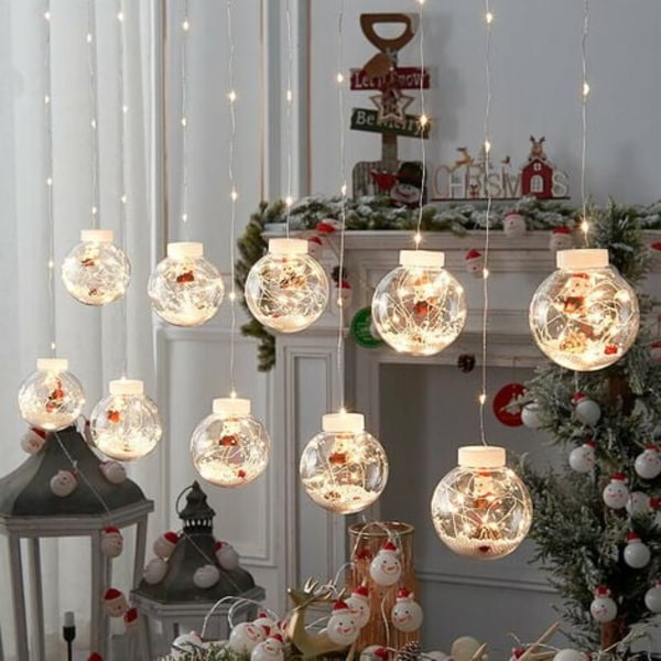 10 LED Fairy Lights Kugler Lysdekoration til juletræ Have Terrasse Balkon Julebold Light Plug-in Varm Whi
