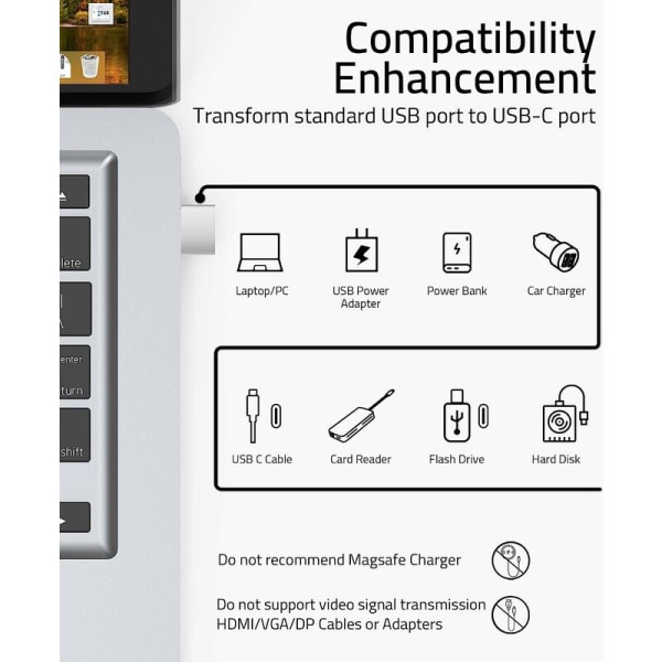USB A til USB C Adapter Sølv, USB C Hunn til USB Hann Adapter 3 stk.