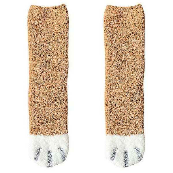 Kvinnor Varm Rolig Fluffig Cat Paw Mjuk Säng Tofflor Strumpor Yellow
