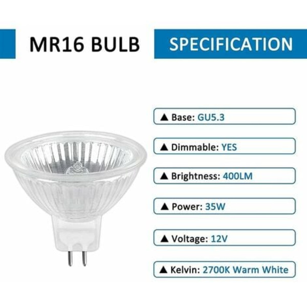 Halogenlampa GU5.3 35W 12V, 400lm Varmvit 2700K Dimbar, Halogen Spotlight Bulb MR16, 6 st.