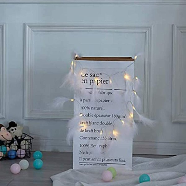 White Feather 3m 20 LED-lys Feather String Light Kalkun Feather Dekorativ Light