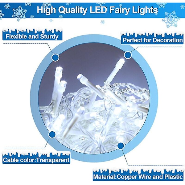 20m 200 Led Jäätävä sade Fairy Lights Jääpuikko Joulu Fairy Lights Lamppu Fairy Lights Party Ip44 Outdoor Indoor Cool White - Cool White Cisea