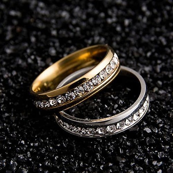Män Kvinnor Par Lover Rhinestone Titanium Stål Förlovningsring Bröllopssmycken Silver US 10