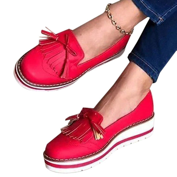 Kvinnor tofsar Slip On Flat Pumps Plattform Loafers Skor Red 43