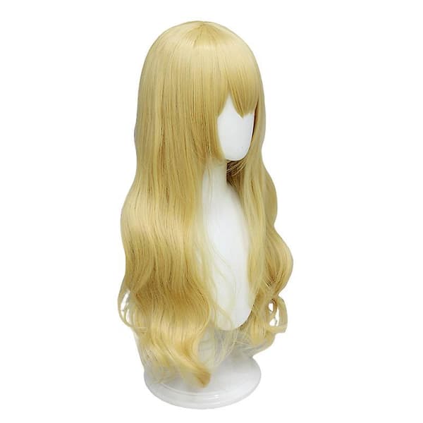 Mode Lång Vågig Lockig Peruk Cosplay - Gul (75cm),