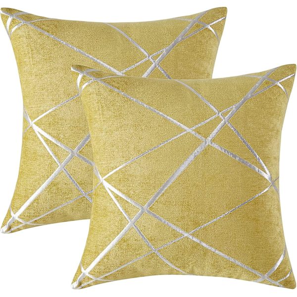Dekorativ soffa örngott, soffa tjock kudd örngott, fyrkantig grå lyx kuddar 2 set 45*45 cm Jaune