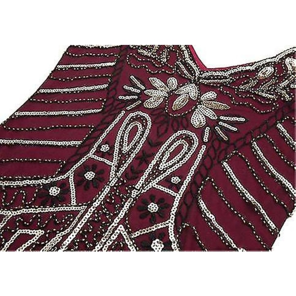 1920-luvun vintage naisten mekko paljeteilla koristeltu helmitupsut juhlamekko S Red